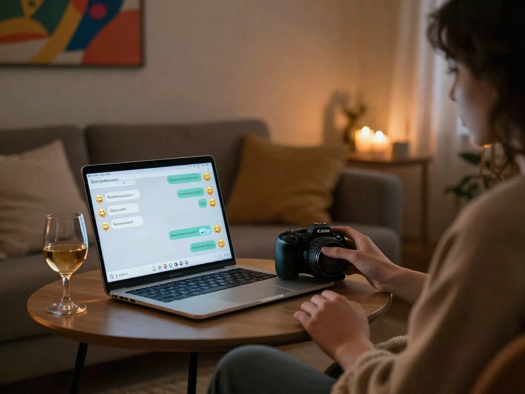 Engaging in an AI sex chat in a cozy setting with soft lighting and personal touches.