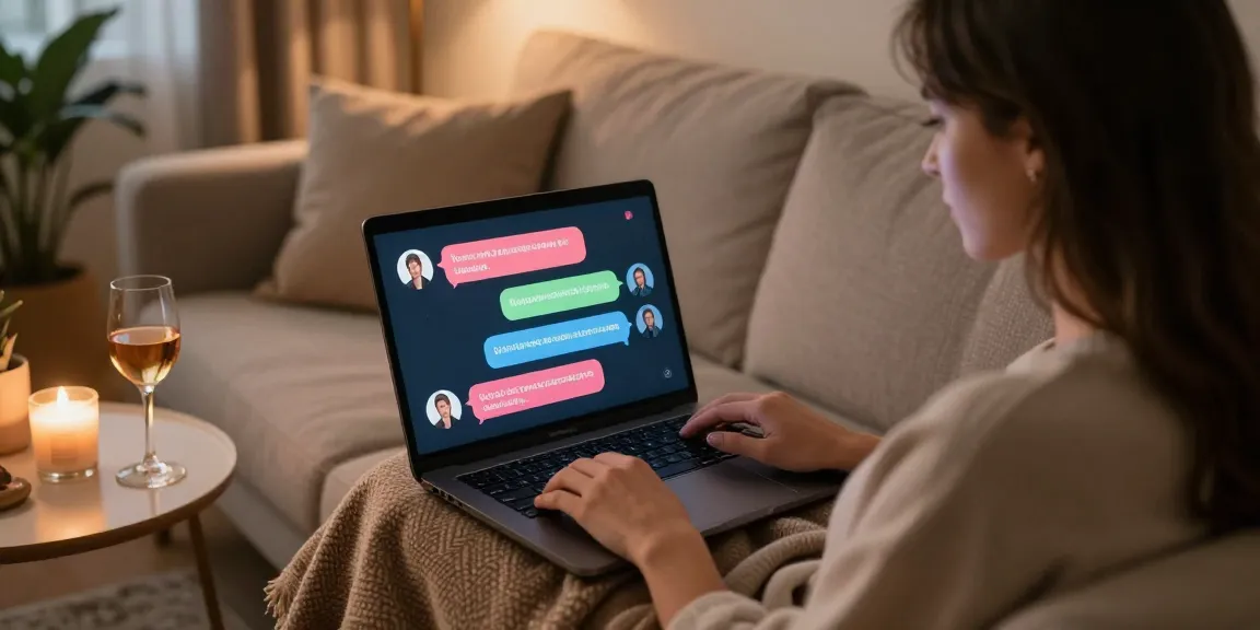 Engaging in an ai sex chat in a cozy room with warm lighting and inviting decor.